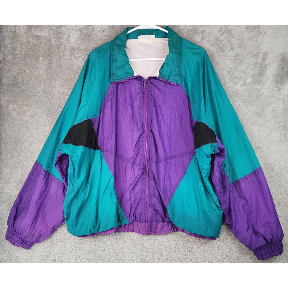 Cabin Creek Jacket Mens XL Purple Teal Colorblock 90s Vintage Winbreaker